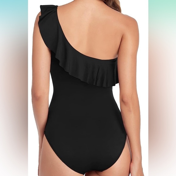 Hilor One Piece Swimsuit One Shoulder Asymmetric Ruffle Monokini Size 6 - Picture 3 of 10